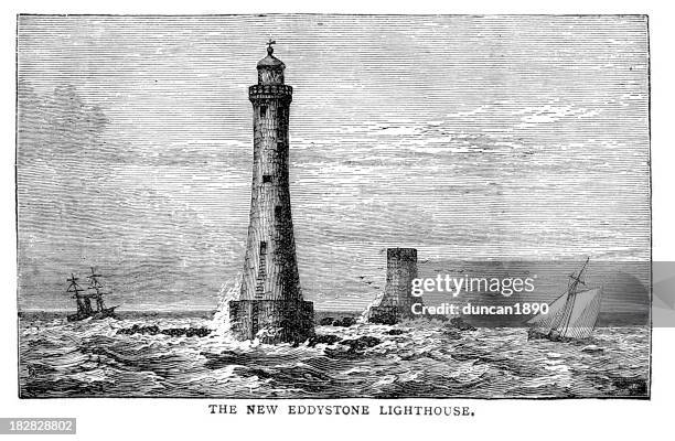 eddystone lighthouse - cornwall stock illustrations
