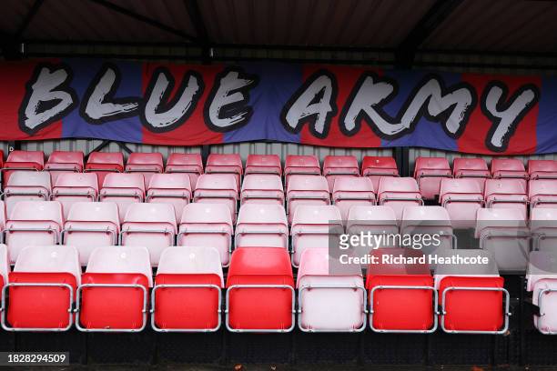 General view inside the stadium showing a banner is the stands prior to the Emirates FA Cup Second Round match between Aldershot Town and Stockport...