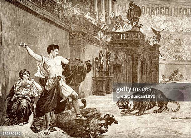 hero in the arena - roman forum stock illustrations