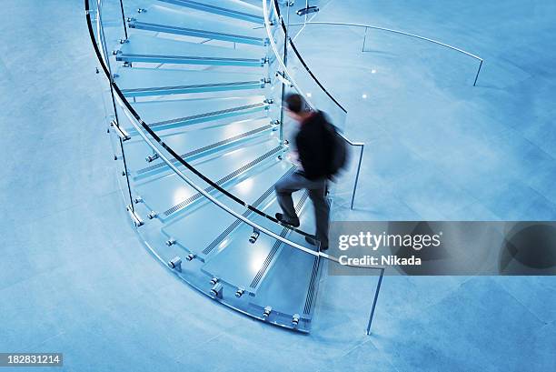 modern glass staircase - skyscraper construction people stock pictures, royalty-free photos & images