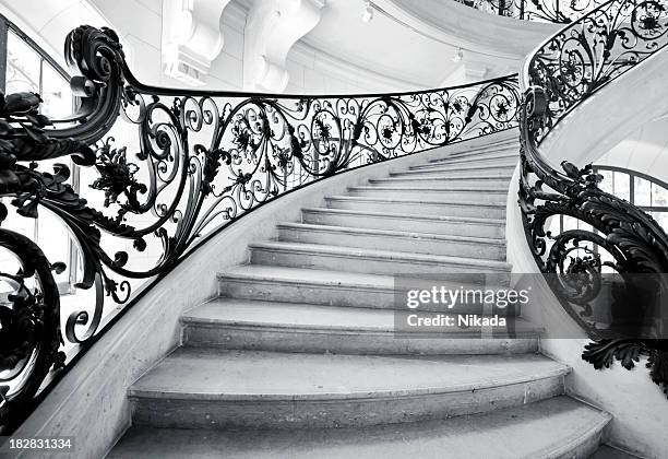 staircase in paris - iron railings stock pictures, royalty-free photos & images