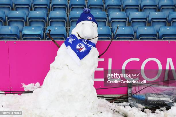 Snowman can be seen inside the stadium prior to the Emirates FA Cup Second Round match between Chesterfield and Leyton Orient at Technique Stadium on...