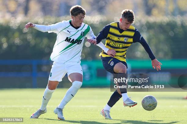 Andrea Muto of Parma Calcio 1913 in action during the match between US Sassuolo U16 and Parma Calcio U16 at Mapei Football Center on December 03,...