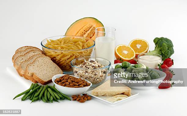 group of food high in fiber - high fibre diet stock pictures, royalty-free photos & images