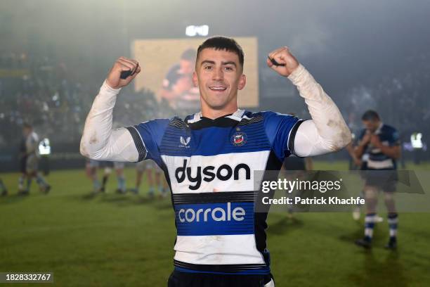 Cameron Redpath of Bath Rugby celebrates the win after the Gallagher Premiership Rugby match between Bath Rugby and Exeter Chiefs at The Recreation...