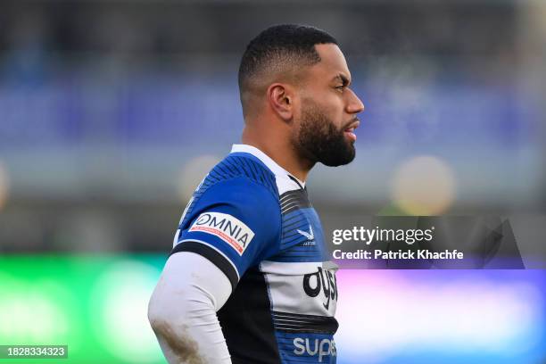 Joe Cokanasiga of Bath Rugby looks on during the Gallagher Premiership Rugby match between Bath Rugby and Exeter Chiefs at The Recreation Ground on...