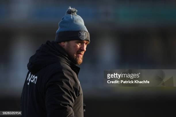Stevie Scott, Bath Rugby Scrum Coach, looks on prior to the Gallagher Premiership Rugby match between Bath Rugby and Exeter Chiefs at The Recreation...