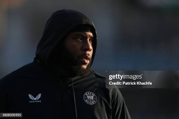 Beno Obano of Bath Rugby looks on prior to the Gallagher Premiership Rugby match between Bath Rugby and Exeter Chiefs at The Recreation Ground on...