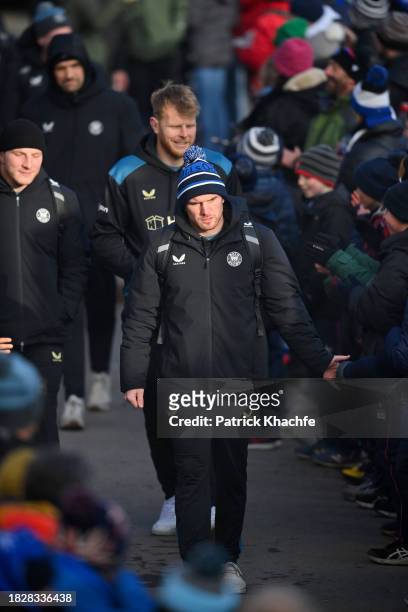 Ben Spencer and the rest of the Bath Rugby team walk through a tunnel of supporters prior to the Gallagher Premiership Rugby match between Bath Rugby...