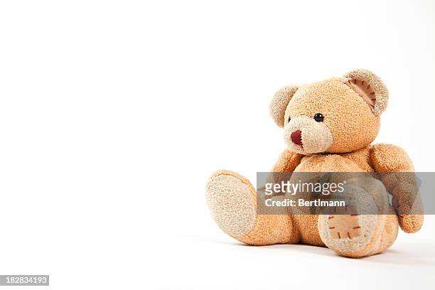 carino piccolo orsacchiotto - teddy bear on white foto e immagini stock