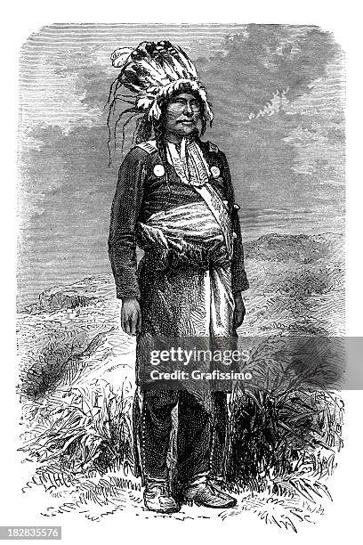 engraving of native american chief 1868 - comanche stock illustrations