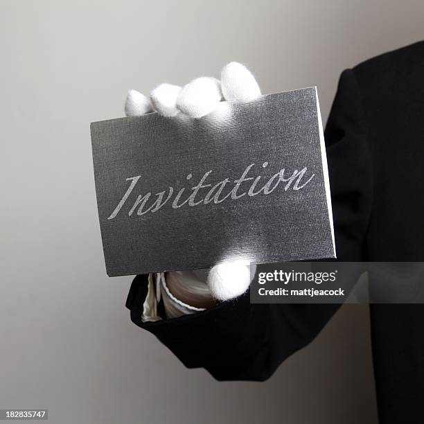 butler with silver invitation - formal letter stock pictures, royalty-free photos & images