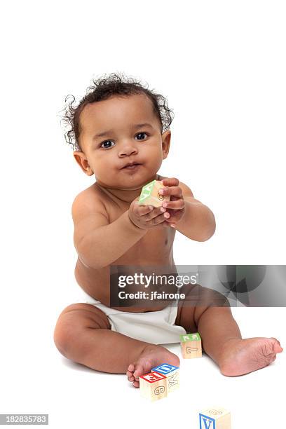 cute baby playing with blocks - baby isolated stockfoto's en -beelden