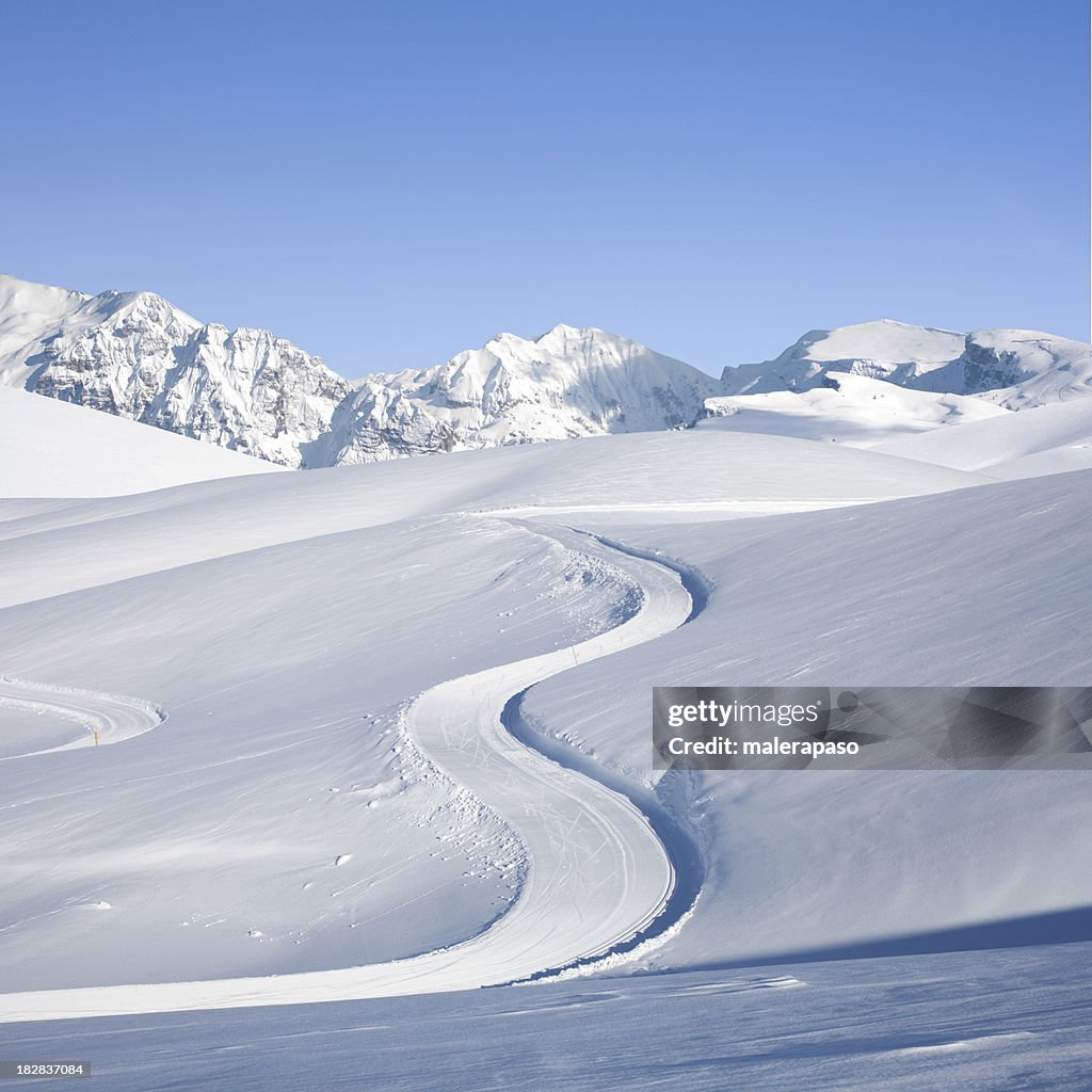 Snowy mountains.