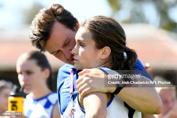 Ash Riddell of the Kangaroos looks dejected after losing the AFLW Grand Final match between North Melbourne Tasmania Kangaroos and Brisbane Lions at...