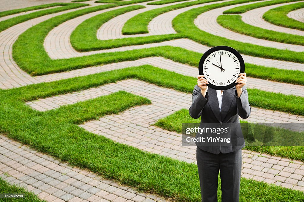 Business Person Facing Time Deadline, Lost in Corporate Employment Maze