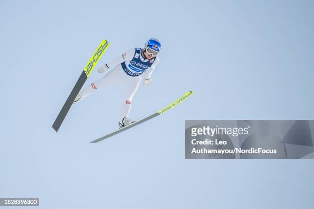Johannes Lamparter of Austria takes second place during FIS World Cup Nordic Combined Mens Gundersen HS140/10km on December 3, 2023 in Lillehammer,...