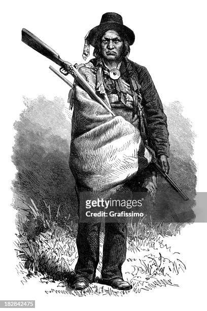 gravieren der indianischen chief 1868 - komantschen stock-grafiken, -clipart, -cartoons und -symbole