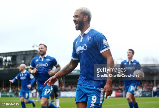 Paul McCallum of Eastleigh celebrates after scoring the team's first goal during the Emirates FA Cup Second Round match between Eastleigh and Reading...