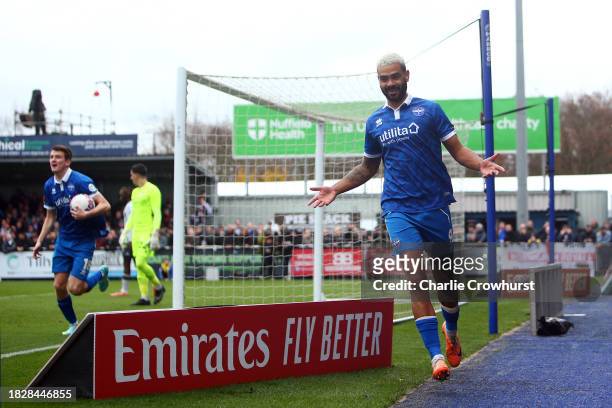 Paul McCallum of Eastleigh celebrates after scoring the team's first goal during the Emirates FA Cup Second Round match between Eastleigh and Reading...