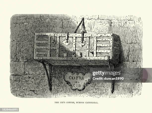 ilustrações de stock, clip art, desenhos animados e ícones de el cid's coffer, chest, in burgos cathedral, spain, spanish, history 19th century, illustrated by gustave dore - burgos