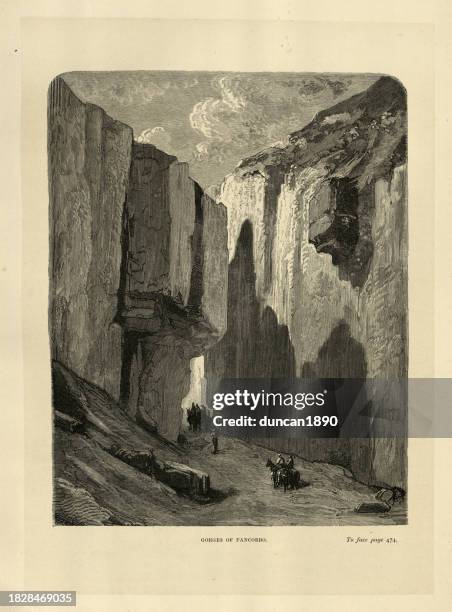 ilustrações de stock, clip art, desenhos animados e ícones de the gorges of pancorbo, mountain pass, burgos, castile and león, spain, spanish landscape, history 19th century, illustrated by gustave dore - burgos