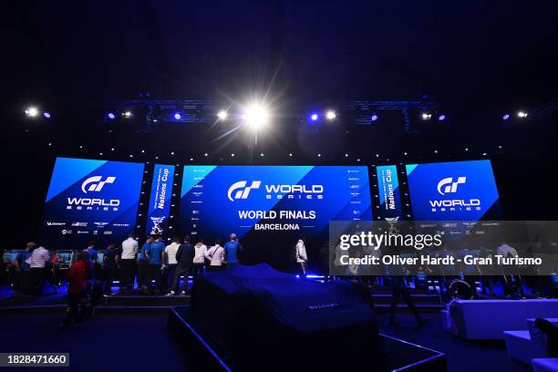 General view prior to the Nations Cup Final in the Gran Turismo World Series Finals at Fira de Barcelona on December 03, 2023 in Barcelona, Spain. .