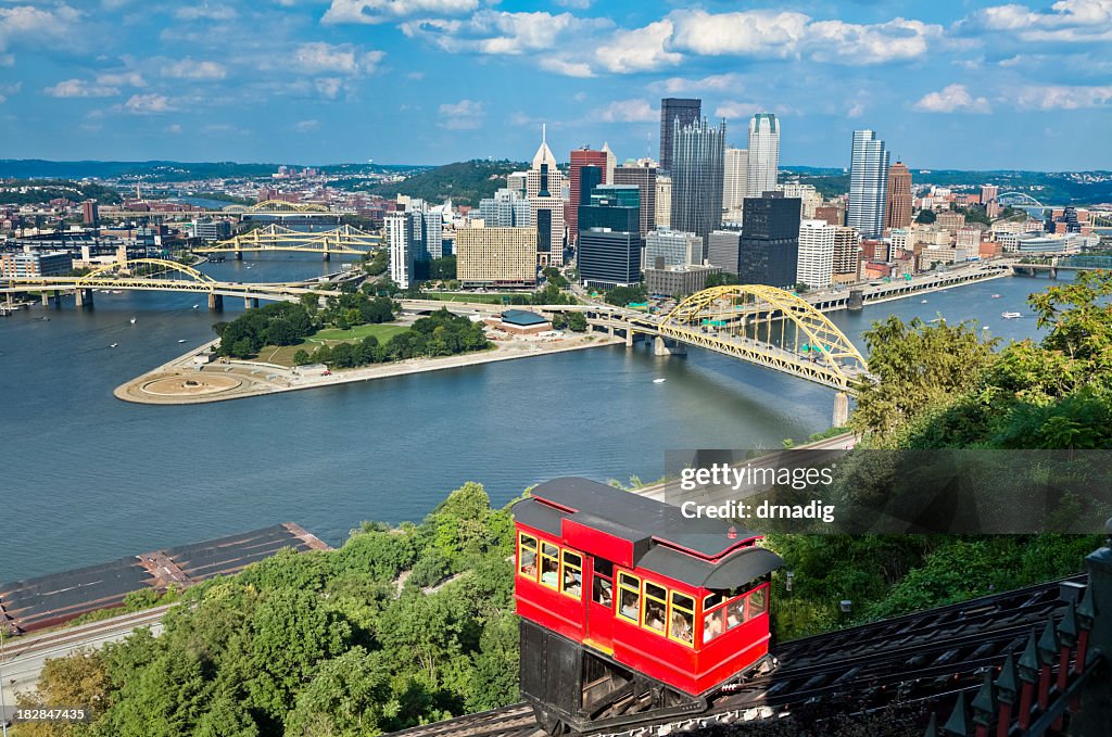 Pittsburgh, Pennsylvania and Duquesne Incline With Bright Red Cablecar