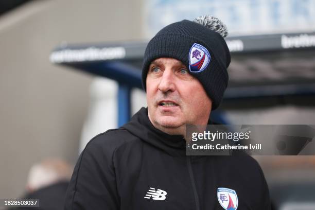 Paul Cook, Manager of Chesterfield, looks on during the Emirates FA Cup Second Round match between Chesterfield and Leyton Orient at Technique...