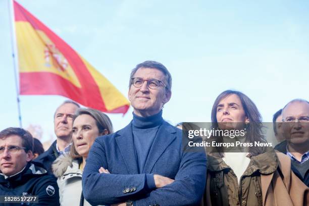 El presdurante un acto del PP contra la amnistia, a 3 de diciembre de 2023, en Madrid . El Partido Popular ha convocado este acto para protestar por...