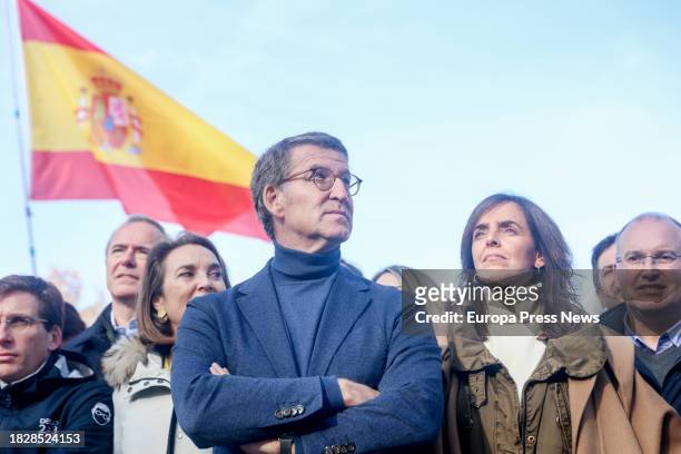 El presdurante un acto del PP contra la amnistia, a 3 de diciembre de 2023, en Madrid . El Partido Popular ha convocado este acto para protestar por...