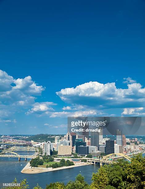 skyline view of pittsburgh, pennsylvania - pittsburgh sky stock pictures, royalty-free photos & images