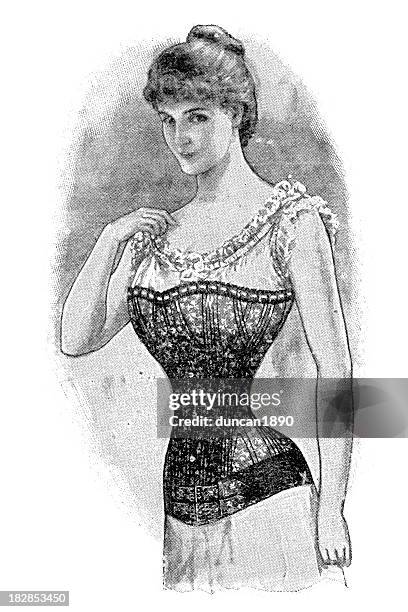 victorian corset - woman waist up isolated stock illustrations