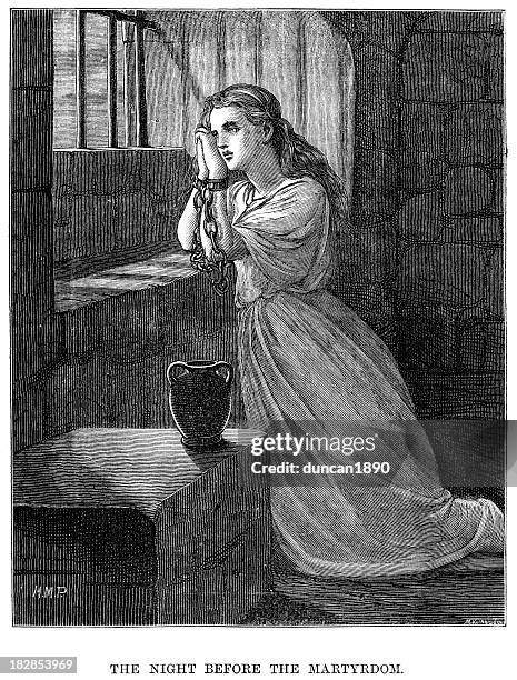 night before the martyrdom - kneeling prayer stock illustrations