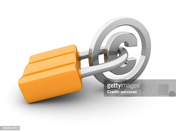 padlock with copyright symbol - intellectual property stock pictures, royalty-free photos & images