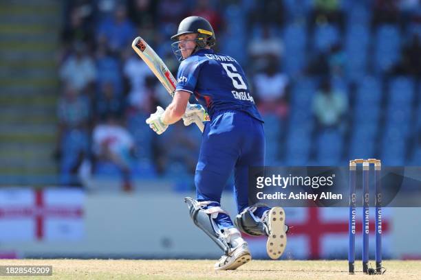 Zak Crawley of England batting during the 1st CG United One Day International match between West Indies and England at Sir Vivian Richards Stadium on...