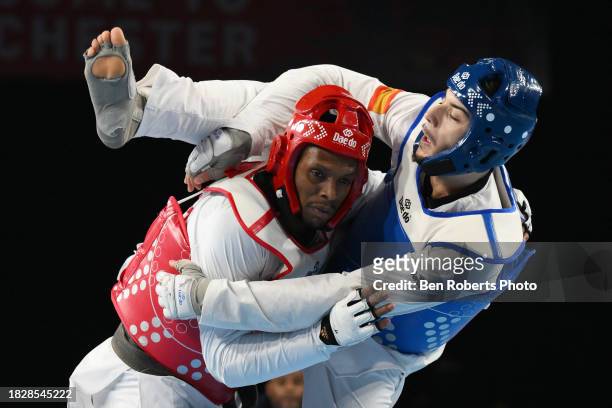 Ivan Garcia Martinez of Spain competes in the Semi final against Maicon Siqueira of Brazil in the Male -80kg category at Manchester Regional Arena on...