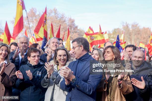 El alcalde de Madrid, Jose Luis Martinez-Almeida , la secretaria general del PP, Cuca Gamarra , el presidente del Partido Popular, Alberto Nuñez...