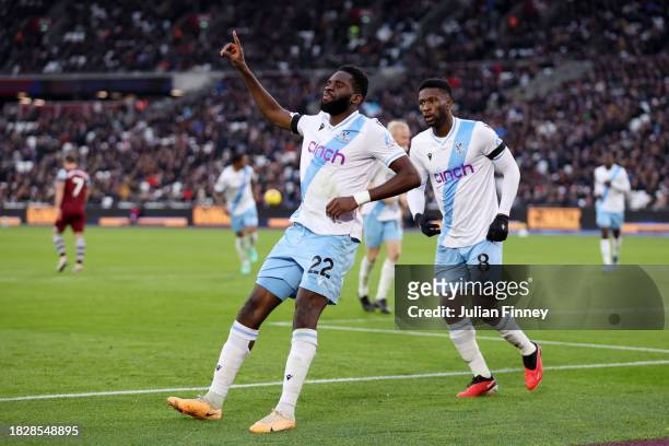 Odsonne Edouard of Crystal Palace celebrates after scoring the team's first goal during the Premier League match between West Ham United and Crystal...