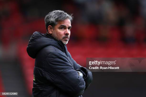 David Wagner, Manager of Norwich City, looks on during the Sky Bet Championship match between Bristol City and Norwich City at Ashton Gate on...