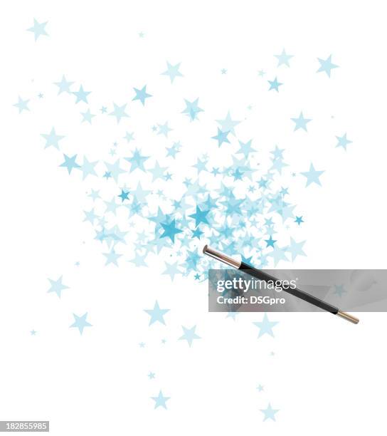 magician's wand over a background of blue stars - wand 個照片及圖片檔