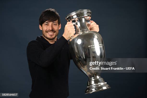 Guest David Silva of Spain poses for a picture ahead of the UEFA EURO 2024 Final Tournament Draw at the Atlantic hotel on December 01, 2023 in...