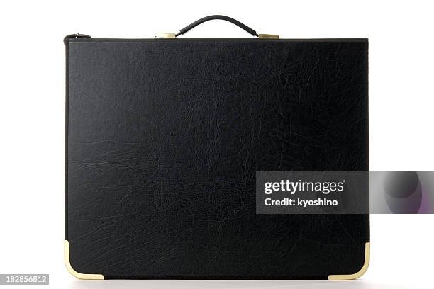 isolated shot of standing a black portfolio on white background - briefcase isolated stockfoto's en -beelden