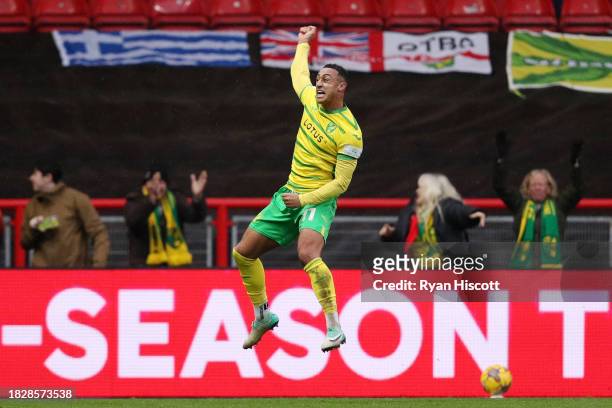 Adam Idah of Norwich City celebrates after scoring the team's second goal during the Sky Bet Championship match between Bristol City and Norwich City...