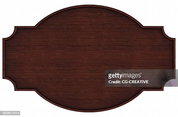 closeup portrait of a blank dark wooden nameplate on white - placard stock pictures, royalty-free photos & images