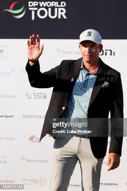 Dean Burmester of South Africa celebrates after winning on the 18th green during day four of the Investec South African Open Championship at Blair...