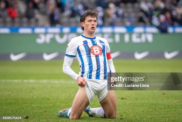 Fabian Reese of Hertha BSC reacts during the Second Bundesliga match between Hertha BSC and SV Elversberg at Olympiastadion on December 03, 2023 in...