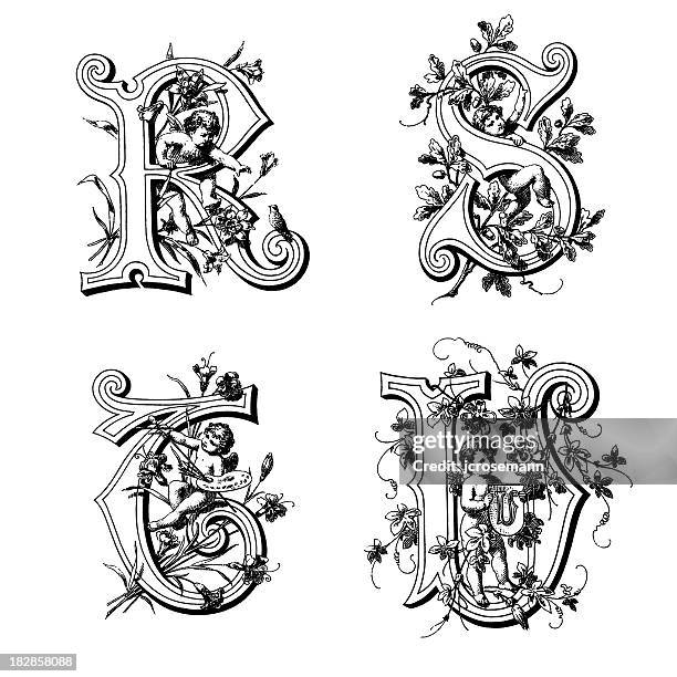 initials with angels - tendril stock illustrations