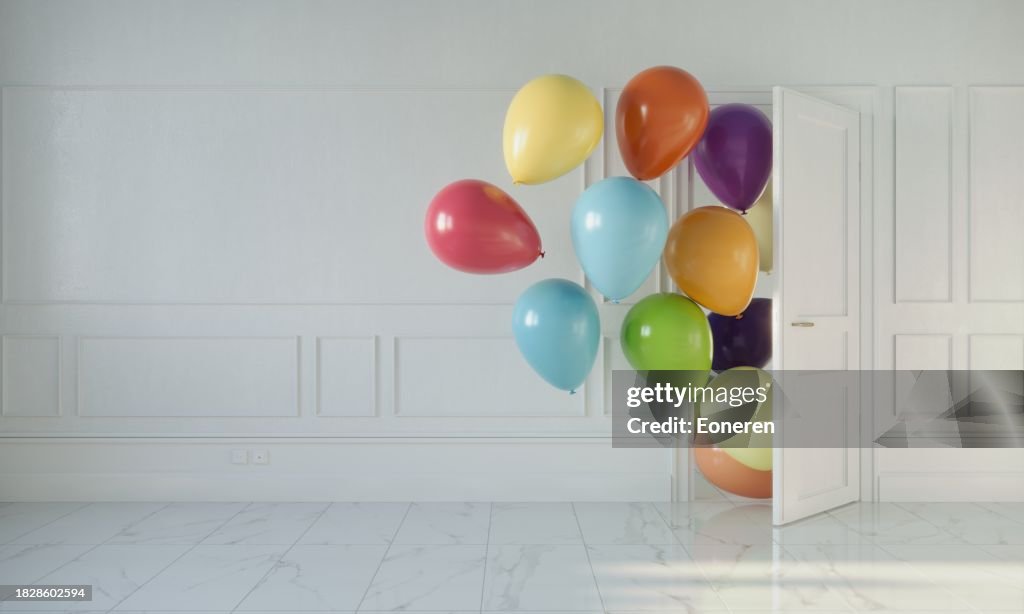 Celebration concept in the room with balloons