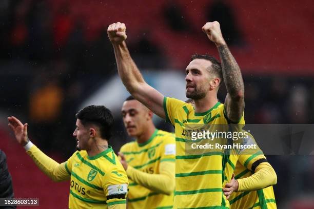 Shane Duffy of Norwich City gestures to the fans after the Sky Bet Championship match between Bristol City and Norwich City at Ashton Gate on...